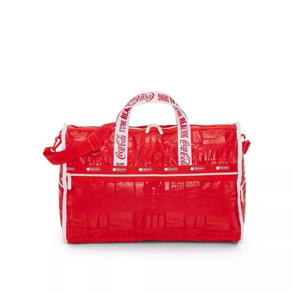 BNWT LeSportsac Coca Cola Large Weekender Duffel Bag in Coca Cola Goes Along Red